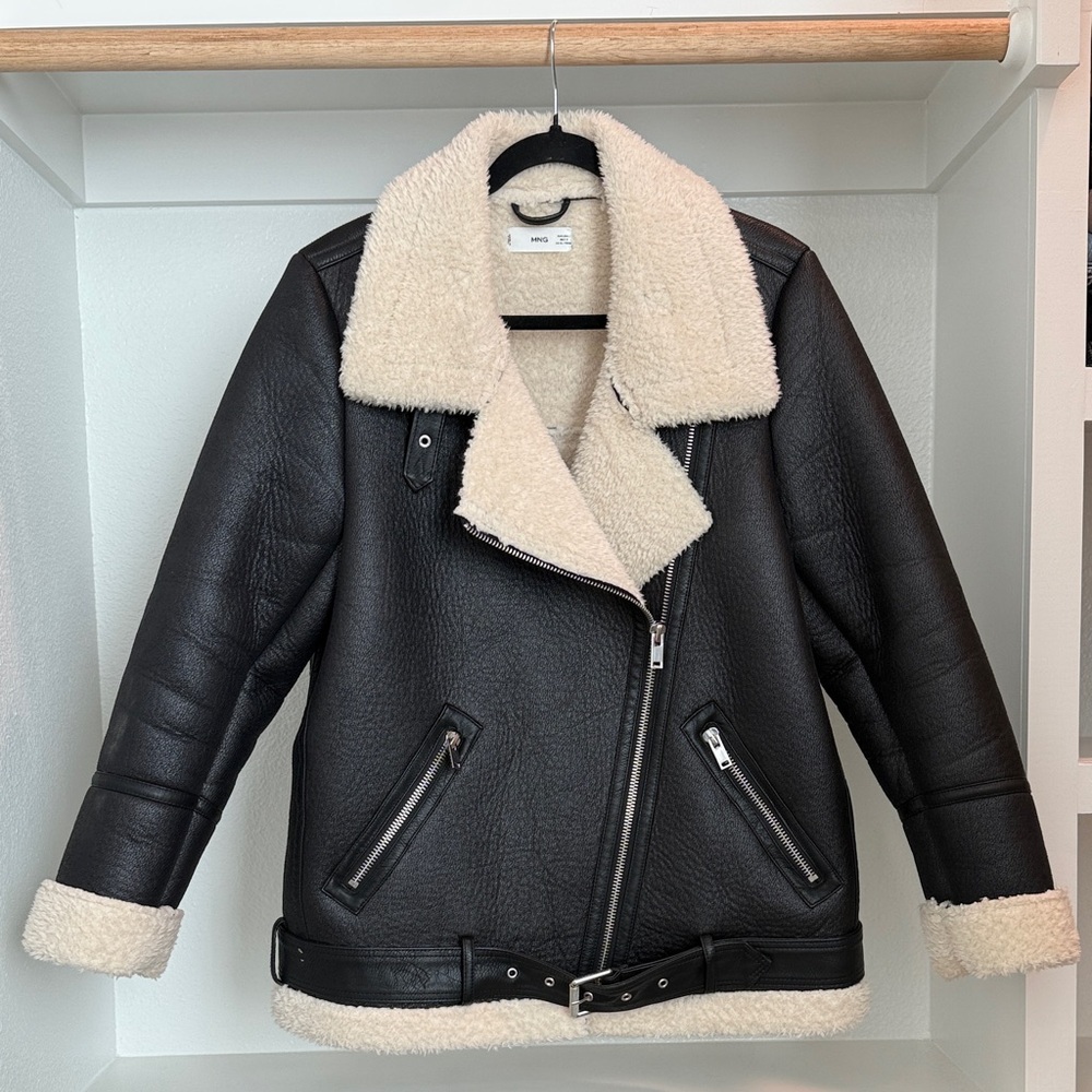 Mango Black and Cream Shearling Jacket